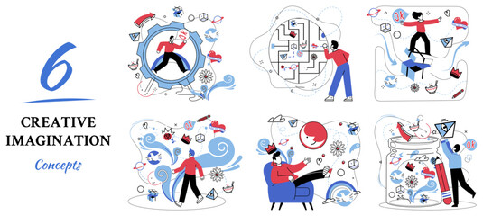 Obraz premium Cognitive skills vector illustration. Thoughtful contemplation is compass guiding expedition into uncharted territory exploration Pondering is gardener nurturing seeds curiosity in fertile soil