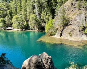 Crystal water of Manso river in Rio Negro, Argentina.