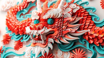 Fototapeta premium Chinese Celebration with Year of the Dragon Paper Cutout