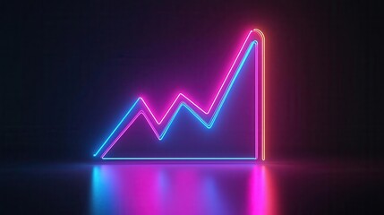Neon line graph with glowing data points, visualizing a steep rise in market trends