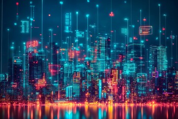 Fototapeta premium City of Twins, Digital Twin Technology