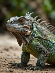 Iguana walking in a defensive posture