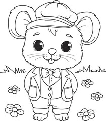 Coloring page outline of the cartoon smiling cute mouse. Colorful vector illustration, summer coloring book for kids.