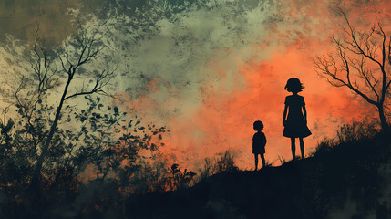 Paysages avec enfants. Shadowy. Illustration