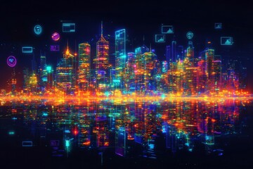Naklejka premium City of Twins, Digital Twin Technology