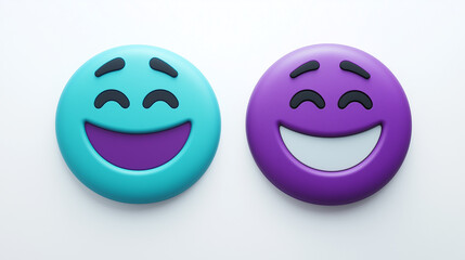 Fototapeta premium 3d stickers in the form of smiley faces with opposite emotions, one happy, the other sad, matte surface, high detail, round shapes, various colors