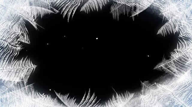 Animated frame with ice snow frost patterns growing on a glass on a transparent alpha channel