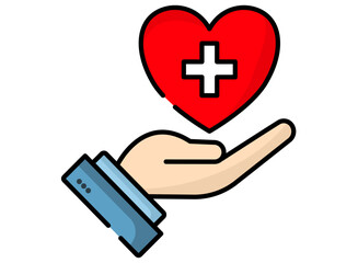 Obraz premium icon of Hand holding a heart, concept of health, keep the body healthy, hospitals, doctors