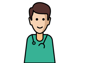 Doctor icon with his stethoscope on a white background