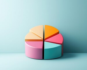 Obraz premium Expanding pie chart with vibrant colors, showing growing segments of market share