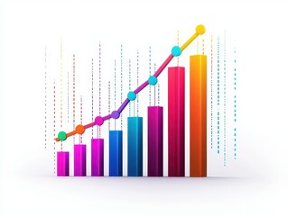 Modern financial chart with an upward trendline, colorful data points representing market growth