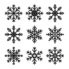 Snowflakes thin line icons set.Frozen sign.Decorative element for Christmas and New Year holiday.Transparent background.Editable stroke.Simple black line snow icons.Vector illustration EPS 10