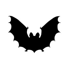 Black silhouette Halloween bat vector set.