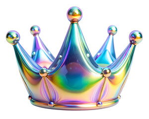 neon holografic foil balloon for birthday in the shape of the crown , isolated on the white background