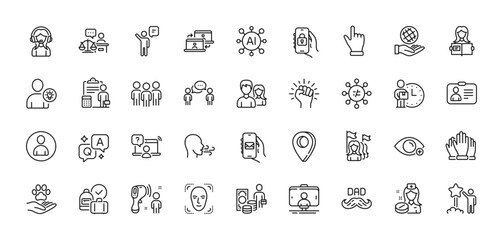 Star, Court judge and Face detection line icons pack. AI, Question and Answer, Map pin icons. Group, Support, Farsightedness web icon. Accounting, Money profit, Agent pictogram. Vector