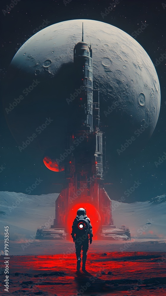 Poster Alien Explorer Approaches Mysterious Ancient Temple on Desolate Planet