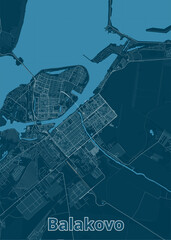 Balakovo, Russia artistic blueprint map poster