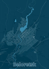 Beloretsk, Russia artistic blueprint map poster