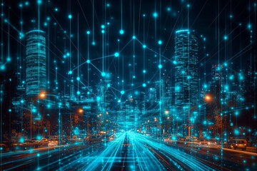 Fototapeta premium The Connected Skyline, Smart Cities and IoT Integration