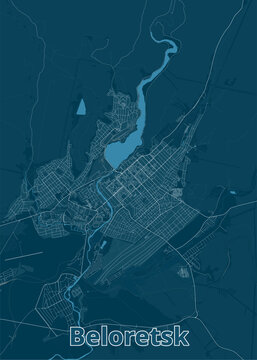 Beloretsk, Russia artistic blueprint map poster