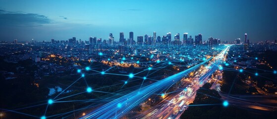 Fototapeta premium The Connected Skyline, Smart Cities and IoT Integration