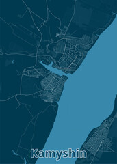 Kamyshin, Russia artistic blueprint map poster