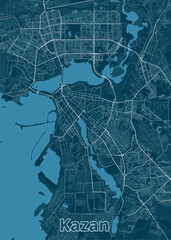 Kazan, Russia artistic blueprint map poster