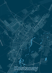 Kostanay Kazakhstan artistic blueprint map poster