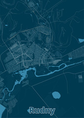 Rudny, Kazakhstan, artistic blueprint map poster