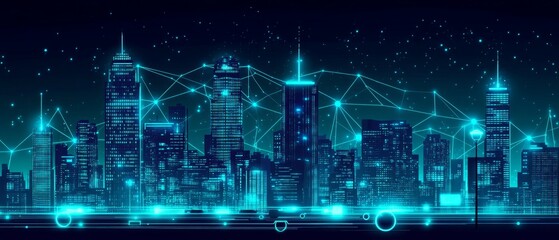 Fototapeta premium The Connected Skyline, Smart Cities and IoT Integration