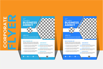 Corporate business flyer template design set with blue, orange, red and yellow color. marketing, business proposal, promotion, advertise, publication, cover page. new digital marketing flyer set.