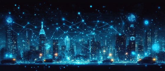 Fototapeta premium The Connected Skyline, Smart Cities and IoT Integration