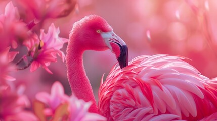 Fototapeta premium cute pink flamingo generative ai