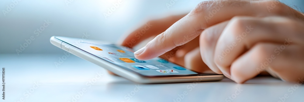 Poster Close up of Interactive Smartphone App Interface with Touchscreen Controls