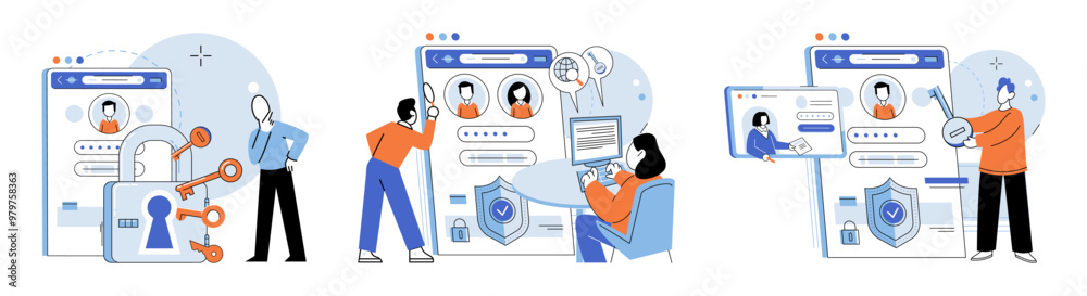 Poster user authorization. vector illustration. secure connections are necessary to protect user informatio