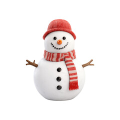 Snowman is wearing a red hat and scarf with twig arms for holiday designs. Ideal for Christmas cards, winter promotions, and seasonal decorations. Generative AI