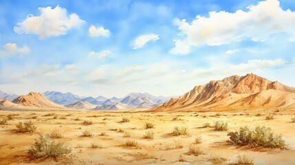Watercolor painting of a desert landscape.