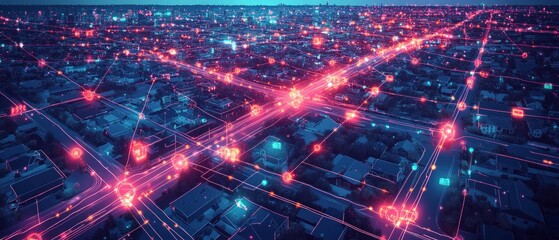 Fototapeta premium Urban Web of Intelligence, Smart Cities and IoT Integration