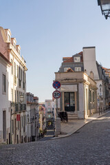 Lisbon street in the historic district Misericordia, home to numerous famous neighborhoods, including Bairro Alto, Príncipe Real, and parts of Chiado. Portugal, Europe.