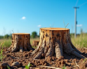 Fototapeta premium tree stumps against a blue sky background