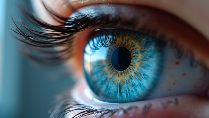 Mesmerizing blue gray eye with radiant light patterns and intricate details