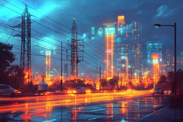 Fototapeta premium The Smart Grid, Smart Cities and IoT Integration