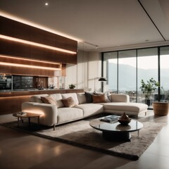 Modern living room with cozy sofa and elegant decor in a bright, spacious atmosphere
