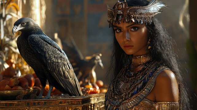 Detailed Nephthys with a vulture headdress, symbolizing mourning and protection in the afterlife.