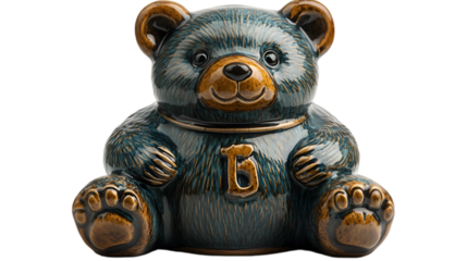 a ceramic bear with a logo on it.