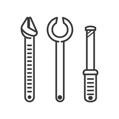 Line Art Illustration of Three Different Wrench Tools