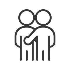 Line art illustration of two people standing with arms around each other