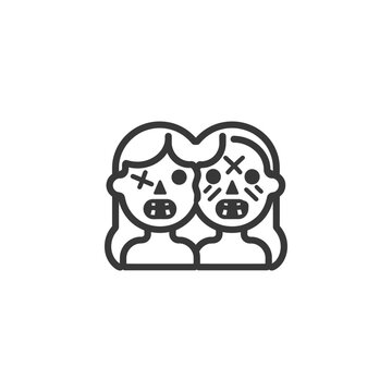 recommend clip art: Line Art Illustration of Two People with Xs on Their Faces and Open Mouths