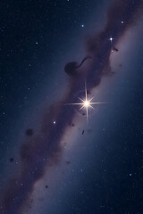 Fototapeta premium A stunning panoramic view of the Milky Way galaxy, showcasing a bright band of stars and cosmic dust stretching across the night sky. 
