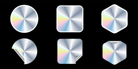 Holographic stickers. Hologram Label Set Isolated. Sticker shapes for design mockups.